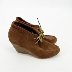 Bjorndal Brown Suede Lace‎ Up Wedge Ankle Boots Booties Academic Size 9
